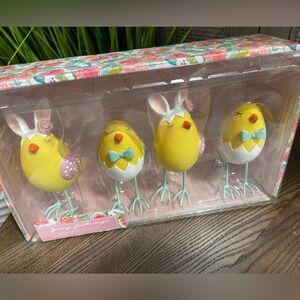 Easter Chicks in Eggs & Bunny Ears set of 4 Spring Resin Figurines, NWT